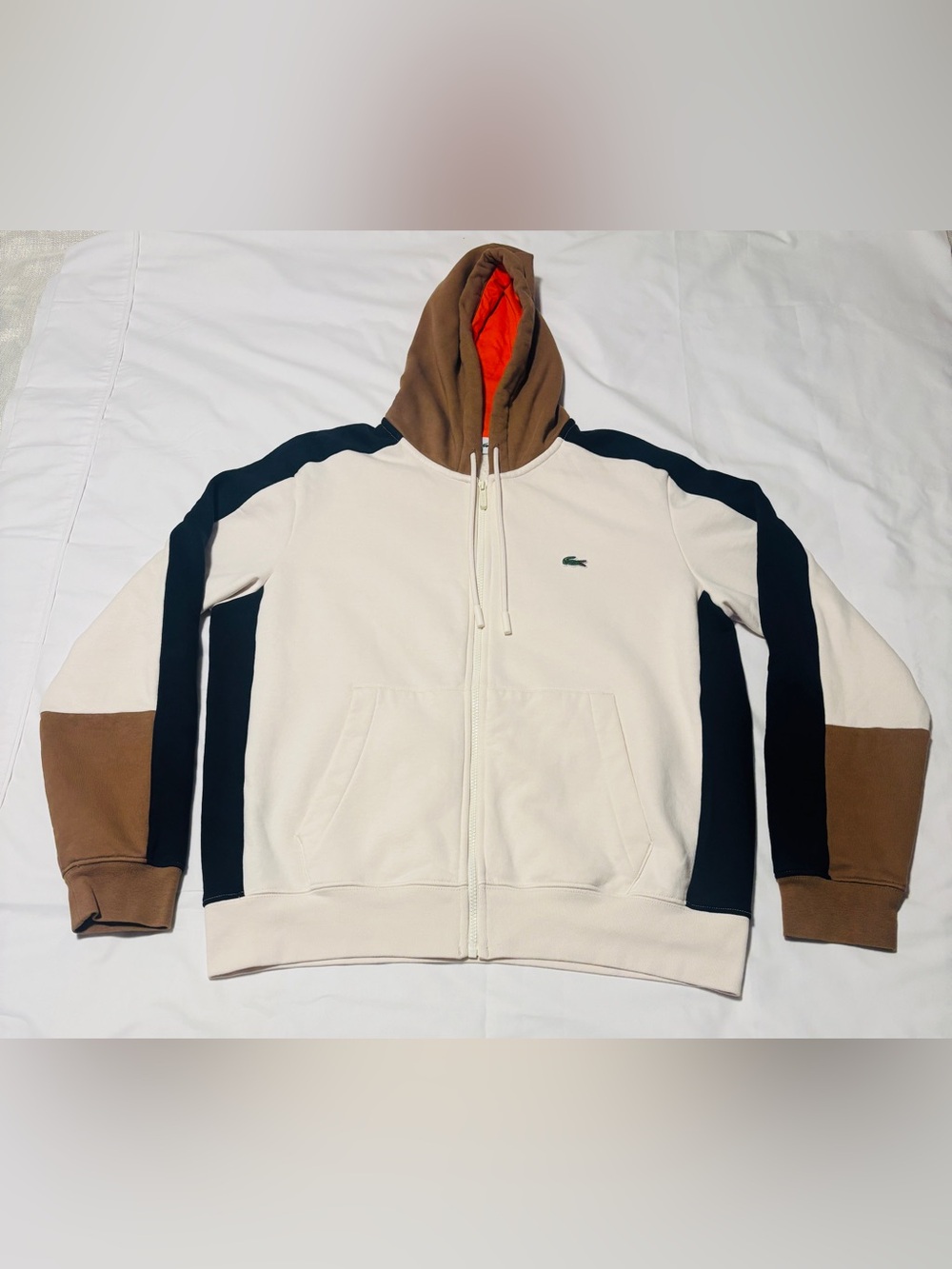 Lacoste Cream Zip Hoodie Size Large